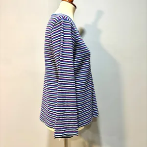 Vintage 90s Basic Editions Striped Ribbed Henley Top Blue Purple Grunge Skater M thumbnail 5
