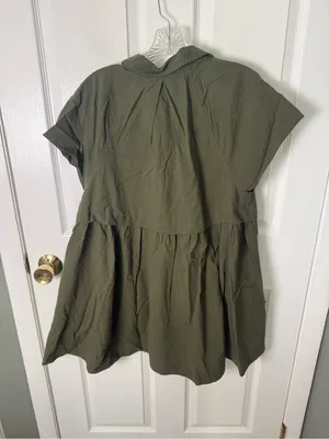 Free People Ronnie Cotton Poplin Mini Shirtdress in Garden Snake Green M thumbnail 6