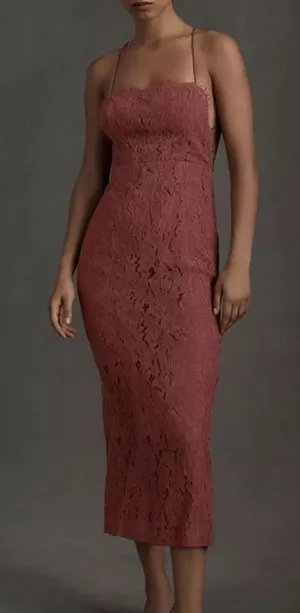 Anthropologie BHLDN Fame and Partners Women’s Rain Column Lace Midi Dress Maroon thumbnail 1