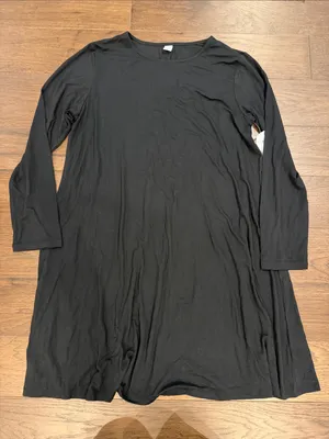 Old Navy Black Long Sleeve Fit & Flare Knit Dress Size Large NWT - C60-063 thumbnail 1