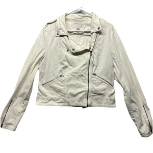 MARRAKECH Anthropologie Women Cream White Cotton Moto Style Jacket Medium thumbnail 1