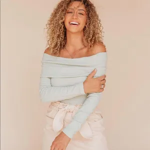 ✨ Dusty Sage Ribbed Off Shoulder Knit ✨ Green Size L thumbnail 3