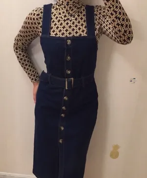 H&M dark denim midi dress. S thumbnail 1