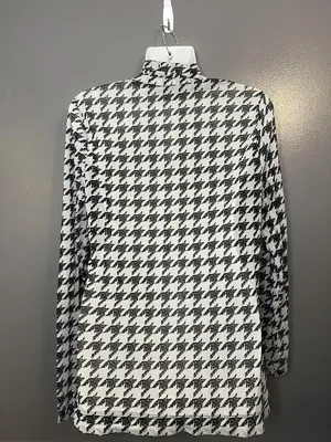 White House Black Market Shirt Womens Large Black White Houndstooth Cowl Neck thumbnail 4