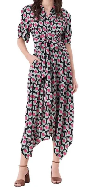 DVF Silk Kendyl Maxi Dress Hexagon Print Size XL Geometric thumbnail 1