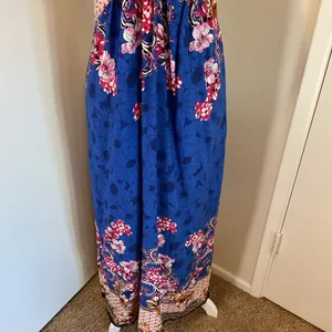NWT La La Muse Blue Black Floral Strapless Halter Maxi Dress Size XL Boho Chic thumbnail 4