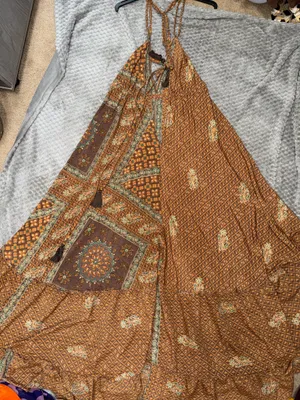 Indian Silk Halter Maxi Dress Brown thumbnail 8