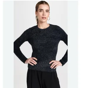 Vince Women’s Metallic Lurex Soft Eyelash Pullover Obsidian Black Sweater MEDIUM thumbnail 4