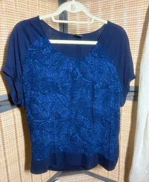 Women’s Blue Patterned Short-Sleeve Top thumbnail 1