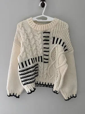 Grey Bandit Chunky Cable Knit Cropped Sweater Small Cream Black thumbnail 3
