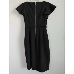 Calvin Klein Black Dress Women's Size 6 Cap Sleeves Empire Waist Gold Zip‎ Back thumbnail 10