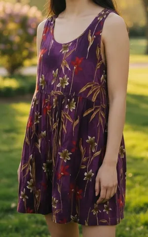 Vintage Caribou Women's Size Medium Sleeveless Dress Purple Tropical Floral 6203 thumbnail 1