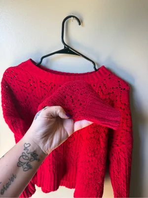 American Eagle Red Open Knit Cropped Sweater XS thumbnail 3