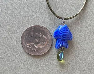 unique funky cute blue ceramic fish & Czech glass teardrop necklace⭐️🐟💕 thumbnail 6