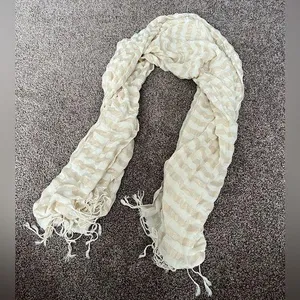 Elegant Cream Textured Scarf with Fringe thumbnail 1