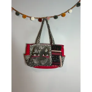 Laurel Burch red artistic cat tote bag thumbnail 2