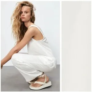 ✨Zara Jumpsuit White Long Flowy Sz XS Oversized Overalls✨ thumbnail 3