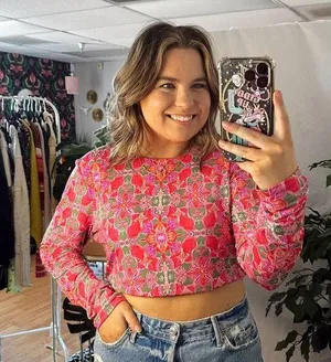 Misa Acia Ana Capri Floral Long Sleeve Top Pink Size Large thumbnail 1