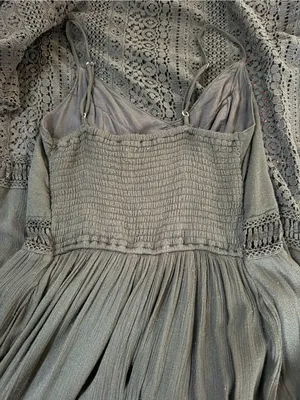 Abercrombie & Fitch Boho Cottagecore‎ Crochet Lace Maxi Dress Black Large thumbnail 6