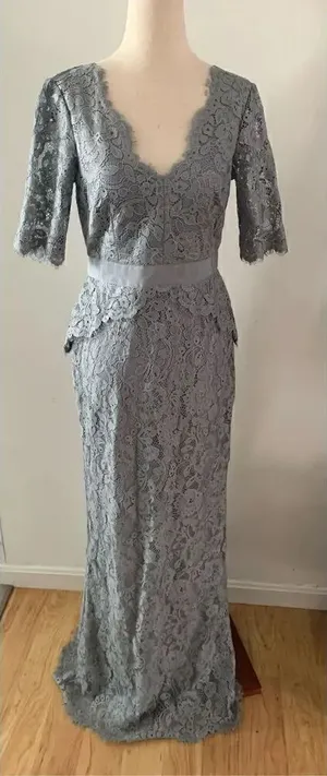 Adrianna Papell Lace Dress Gown Grey/Grayish Blue Mother of the Bride Size 2 thumbnail 1