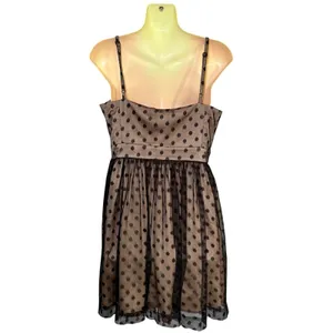 Fossil Polka Dot Tulle Mini Dress S Tan‎ Black Whimsigoth Homecoming Dark Fairy thumbnail 3