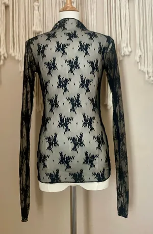 Free People Intimately XS Black Lace Long Sleeve Blouse thumbnail 2