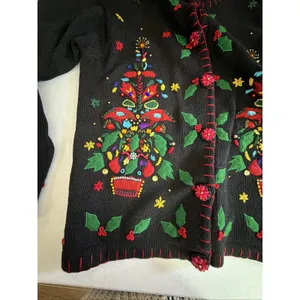 Victoria Harbour medium Embroidered Christmas Sweater Cardigan Sequin vintage thumbnail 13