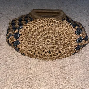 Fe Noel‎ x Target Woven Straw Handbag Crochet Checkered Brown Black OS thumbnail 3