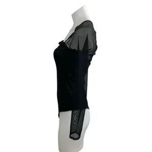 Abercrombie & Fitch Black Sweetheart Neck Mesh Sheer Long Sleeve Bodysuit Top M thumbnail 2