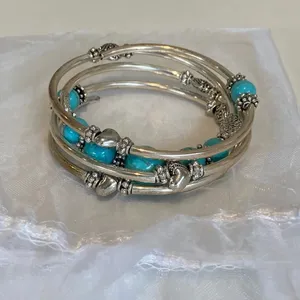 SLINKY BRACELET Women’s Coil Style‎ Bracelet with Charms Turquoise NWOT thumbnail 3