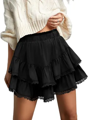 Black Flowy Ruffle Mini Skirt thumbnail 1