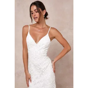 NWOT Lulus Everlasting Passion White Sequin Beaded Backless Maxi Dress Bride M thumbnail 4