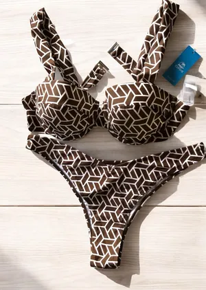 CUPSHE Size XL NWT! Geometric Brown Bikini Set thumbnail 1