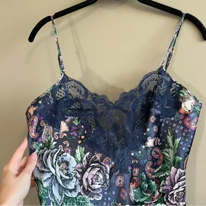 ✨ Vintage Gold Label Victoria’s‎ Secret Blue Lace Floral Satin Slip Small thumbnail 2