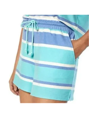 Wildfox 2-Piece Lounge Set - Striped Blue Aqua White Sweatshirt & Shorts Medium thumbnail 7