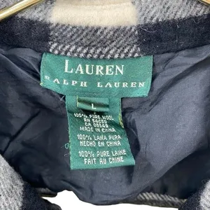 Ralph Lauren Womens L Buffalo‎ Plaid Shacket Black and Ivory Full Zip 100% Wool thumbnail 2