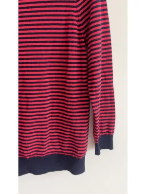 J.Crew 100% Merino Wool Striped Sweater Pink Navy Crewneck Women’s L thumbnail 7