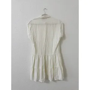 Zara Cream Tiered Mini Shirt Dress Ruffle Hem Short Sleeve XS thumbnail 2
