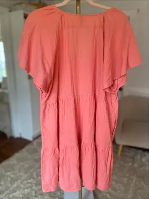 Universal Threads Linen Tiered Mini Dress Coral XL Boho Vaca Beachy Romantic Chic thumbnail 3