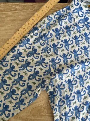 Roller Rabbit XL PJ Monkey Button Up Long Sleeve Shirt Blue Cotton Lounge White thumbnail 9