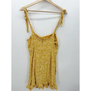 Bardot‎ Yellow Microfloral Tie Strap Ruffle Mini Dress Women Size 4 XS FI19 thumbnail 2
