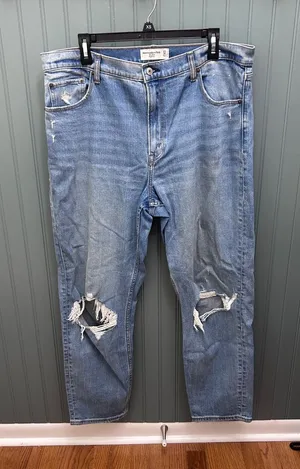 Abercrombie & Fitch The Mom High Rise Distressed Jeans Blue 33 16L Medium Wash thumbnail 1