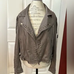 Women’s Faux Suede Moto Style Fringe Jacket thumbnail 12
