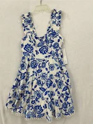 Aqua White Dress with Blue Floral Print 1163 thumbnail 2