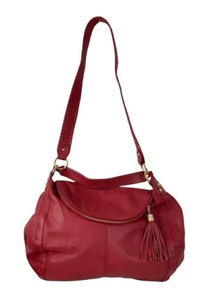 -ONNA EHRLICH RACHEL Red Pebbled Leather Large Hobo Bag Purse Tassle Designer thumbnail 1
