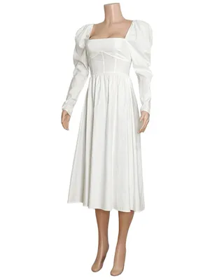 REFORMATION Luce Long Sleeves Cotton Poplin Midi Dress, White, 0 (US) thumbnail 5