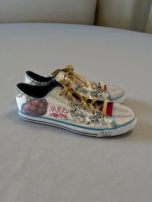 MARC ECKO Red Women's Patterned Glitter Sneakers Size 9 Silver thumbnail 2