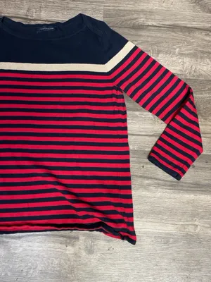 Tommy Hilfiger Women’s L Red Navy Gold Striped Cotton Sweater thumbnail 8