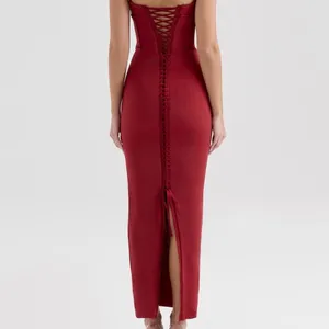 House of CB ‘Romy’ Red corset dress with lace-up back and side slit thumbnail 2