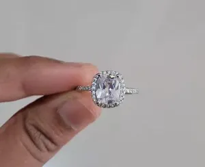 Cushion 3Ct Diamond square 925 logo silver ring engagement bridal 4 5 6 7 8 9 10 thumbnail 1